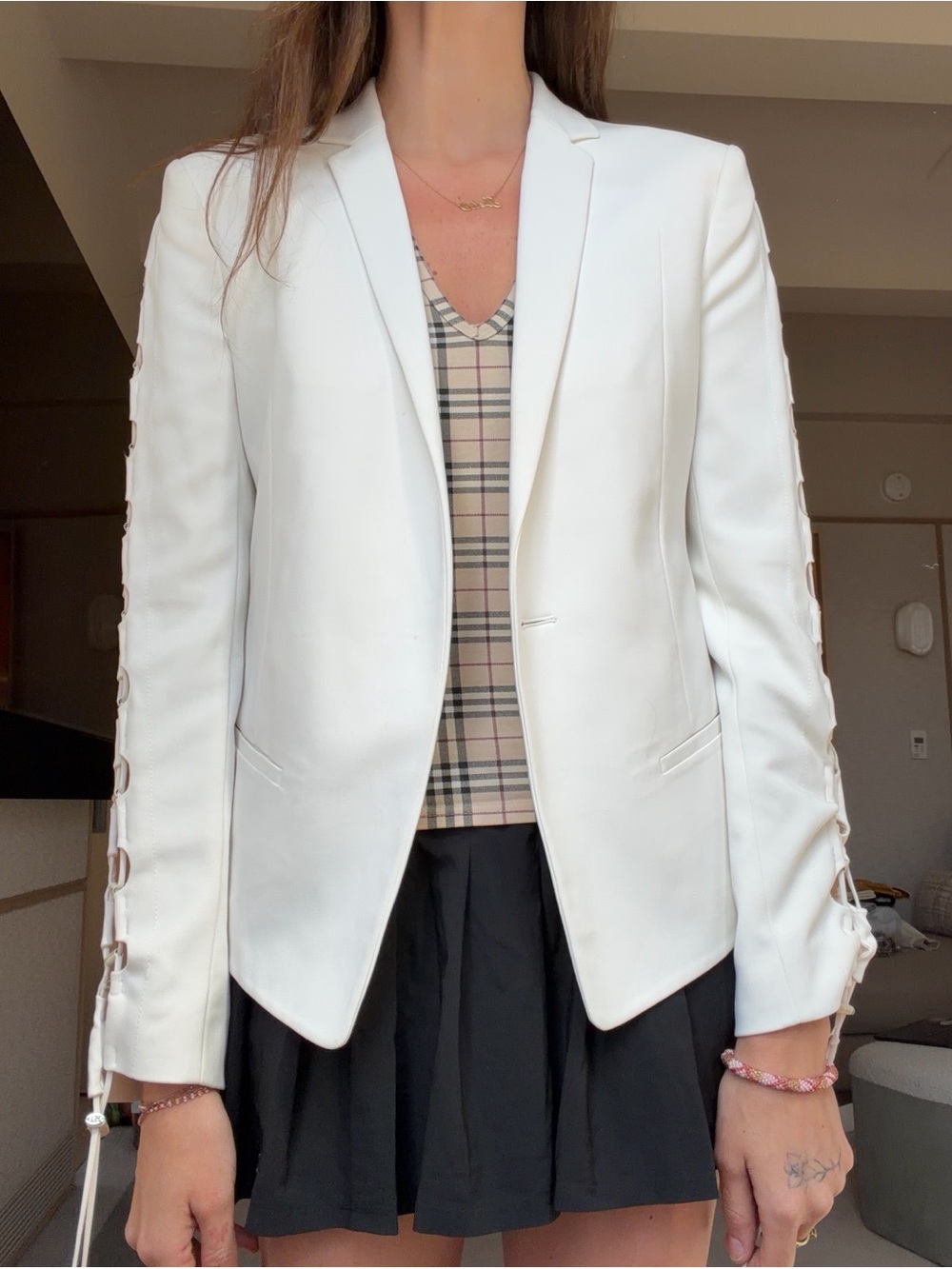 Gucci White Tailored Blazer with Sleeve Lace Up Detailing